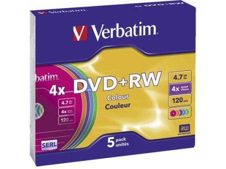 DVD+RW/4.7GB 4x ADVSERL Slim Color 5pk